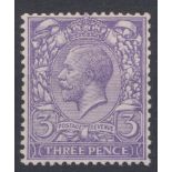 GB George V 1912 3d Heliotrope N 22 (11) light hinged cat £40