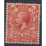 GB George V 1912 2d Deep Reddish Orange N 19 (3) with copy of RPS cert when in Block 6 unmounted