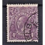 Australia 1921 4d Violet 'Four Pence in thinner letter' SG64b, BW11(2)ha, very fine used