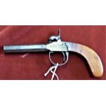 English Percussion Cap Pocket Pistol c.1840, this pistol is smooth bore with an octagonal barrel