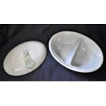 German WWII Mess Hall Dinner Condiment Dish with two divided bowls, the lid with the design stamping