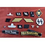 German WWII Replica Cloth Arm Bands and Badges including: Political Leaders Cockade, Officers Cap