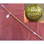 British WWI Breconshire Regiment split cane Swagger Stick, silver-plated handle and brass tip,