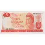 New Zealand 1975-77 Reserve Bank Five Dollars, Orange, Knight, AUNC