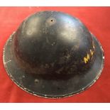 British WWII MLCD (Midlands) Civil Defence Helmet, painted black with 'MLCD' painted on the front in