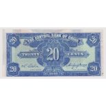 China (Republic) Error note 1940 - 20 cents (2 Chiao), Blue, Spectacular Double print error, G.H.B