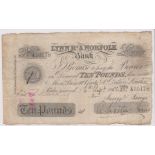 1886 £10 Lynn R's & Norfolk bank. AVF Signed Weston Jarvis