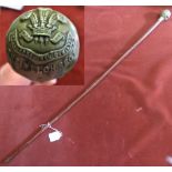 British Edwardian-WWI The Welch Regiment Swagger Stick, split cane with silver-plated handle and