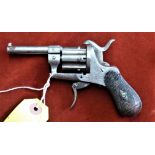 Belgium 19th Century Lefaucheux 7mm pinfire revolver, a six shot revolver with a folding trigger and