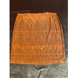 Antique French Art Deco Beaded Skirt Panel, metallic on rust crepe de chine