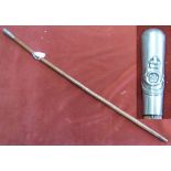 British WWI King's Own Yorkshire Light Infantry Swagger Stick, silver plated handle and brass tip