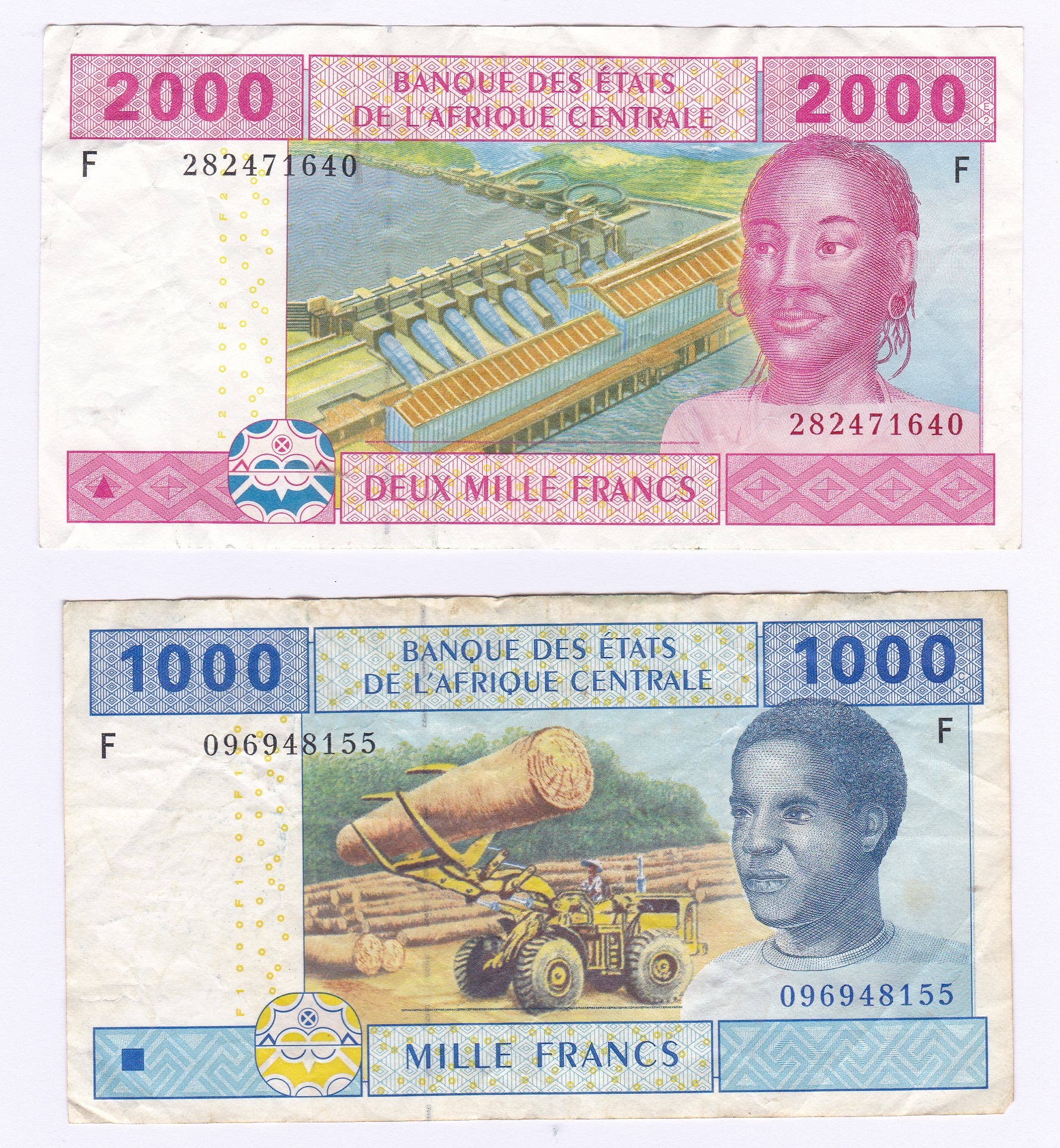 Central African States 2002 1000 & 2000 Francs, Ref 207 & 208. Both Fine