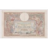 France - 1939 One Hundred France, Ref: P86b, grade VF. A scarce note - two pinholes