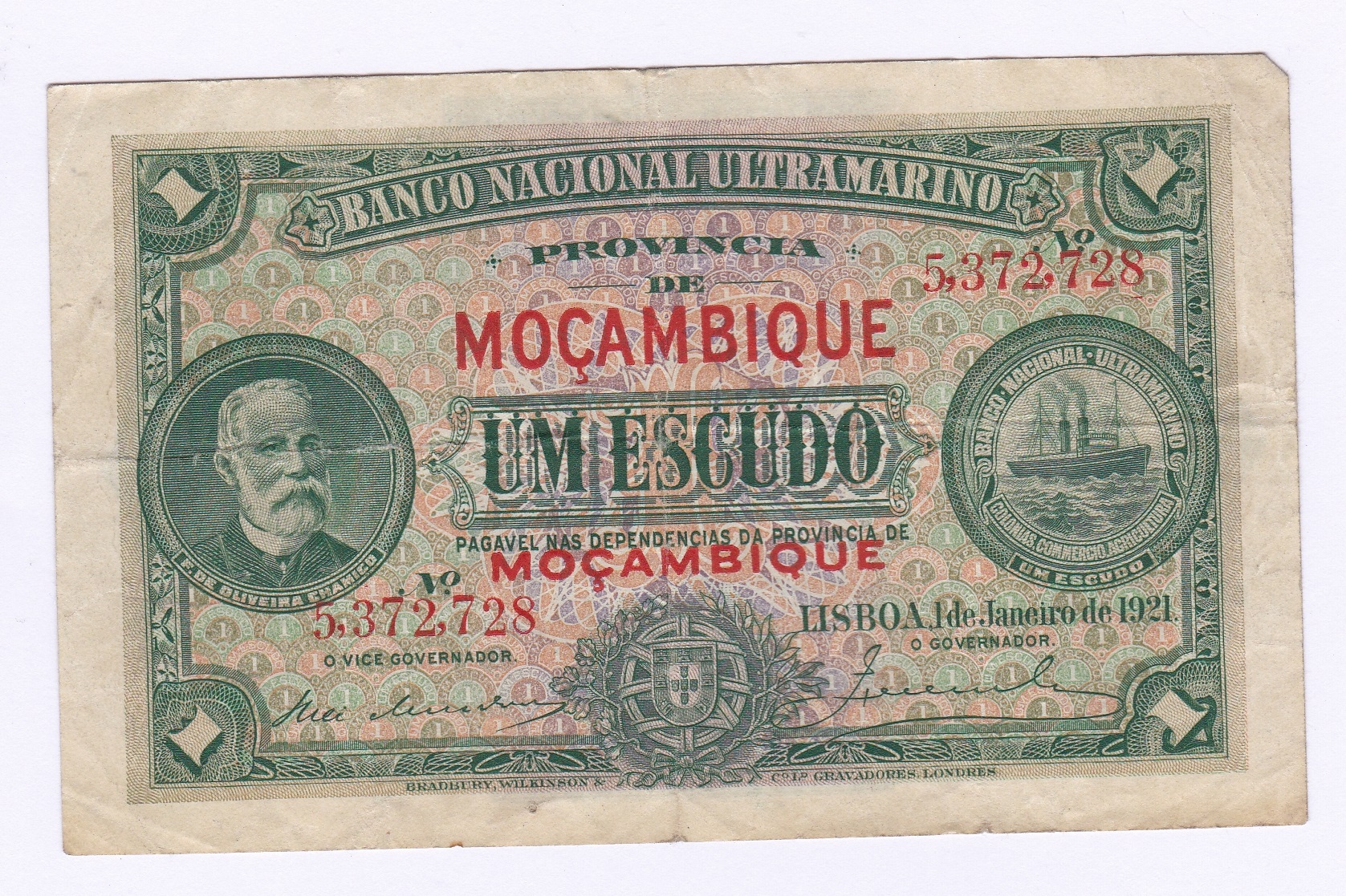 Mozambique - 1921 1 Escudo, Pick 66, Fine