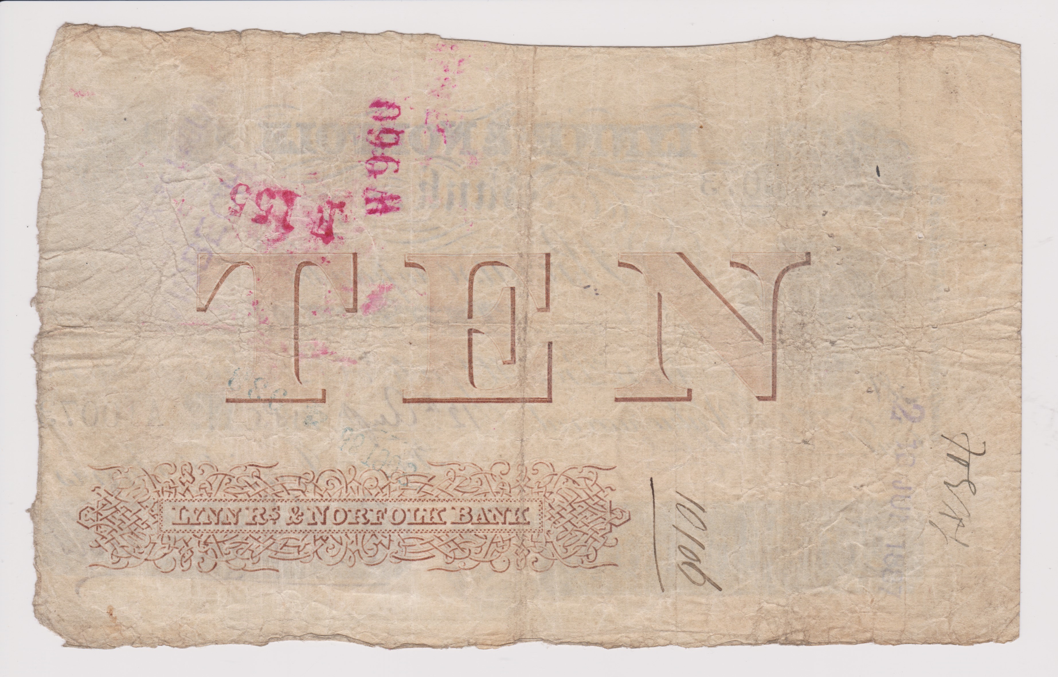 1885 £10 Lynn R's & Norfolk bank. Fine Signed Weston Jarvis - Image 2 of 3