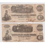 USA (Confederate States) 1862 100 Dollars, Steam Railway loco and milk girl vignettes fine