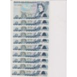 1980 £5, JB Page, prefix 51C, BE 110C consecutive run of 10 AUNC (10)