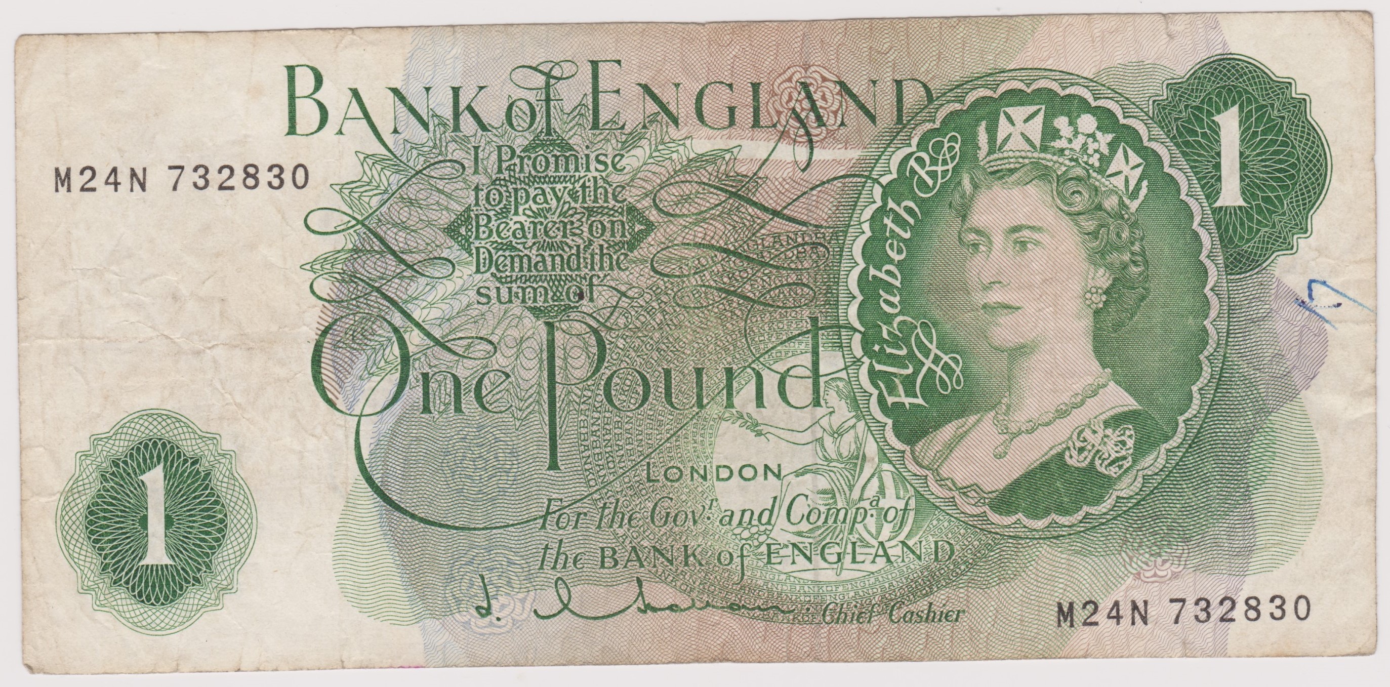 1963 £1 J Q Hollom, prefix M24N Replacement note BE 69b, scarce, fine