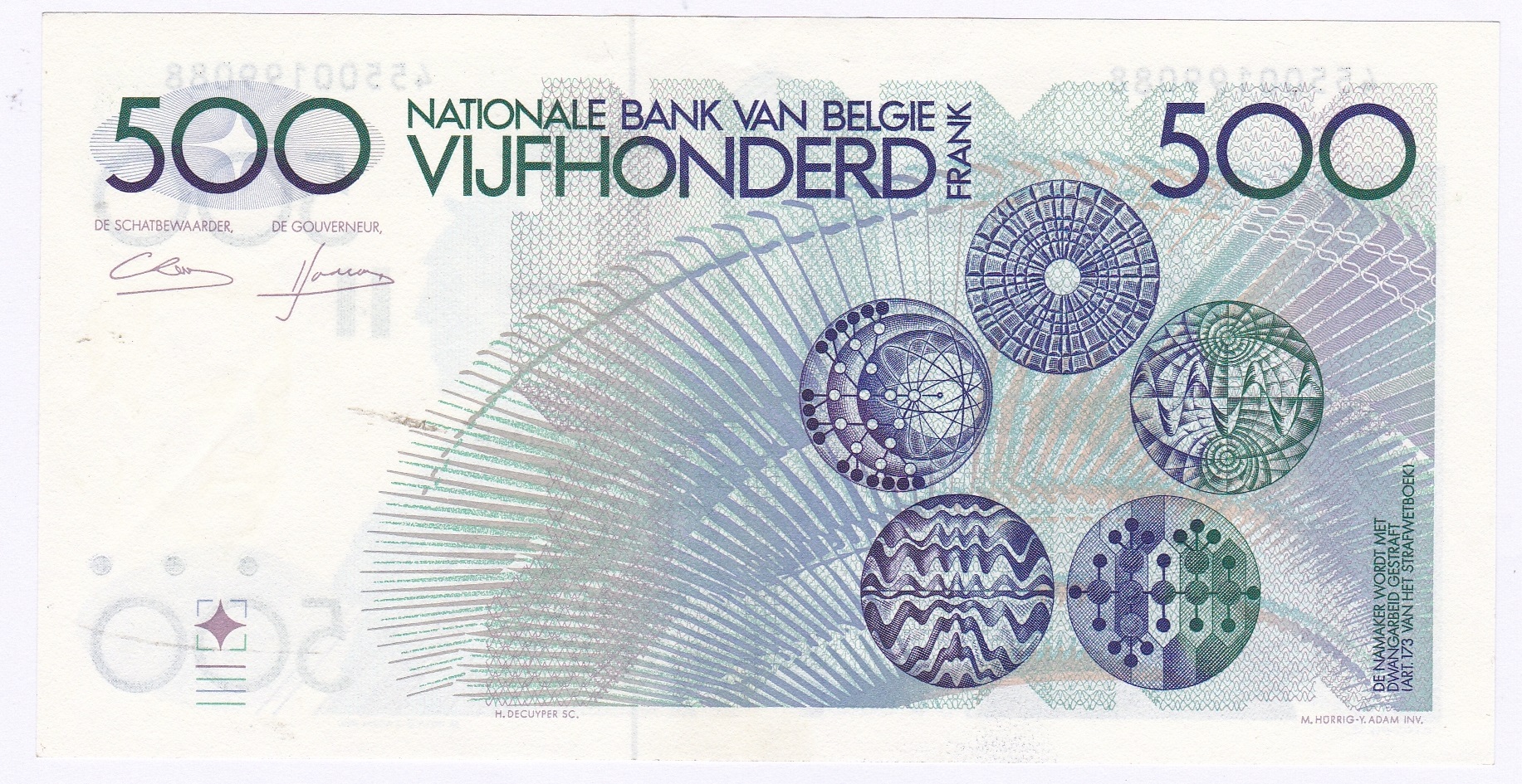 Belgium - 1980 (ND) Five Hundred Francs Grade AUNC.