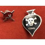 American Vietnam War era Airbourn Special Forces Pin badges (2) on in the design of a Red Beret with