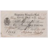 Ringwood & Hampshire Bank 1821 One Pound notes, signed Stephen Junks GVF