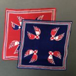 A Pair of Mid century 'Royal Navy and Merchant Navy Ensign' Celebration Handkerchiefs, 100% Silk,
