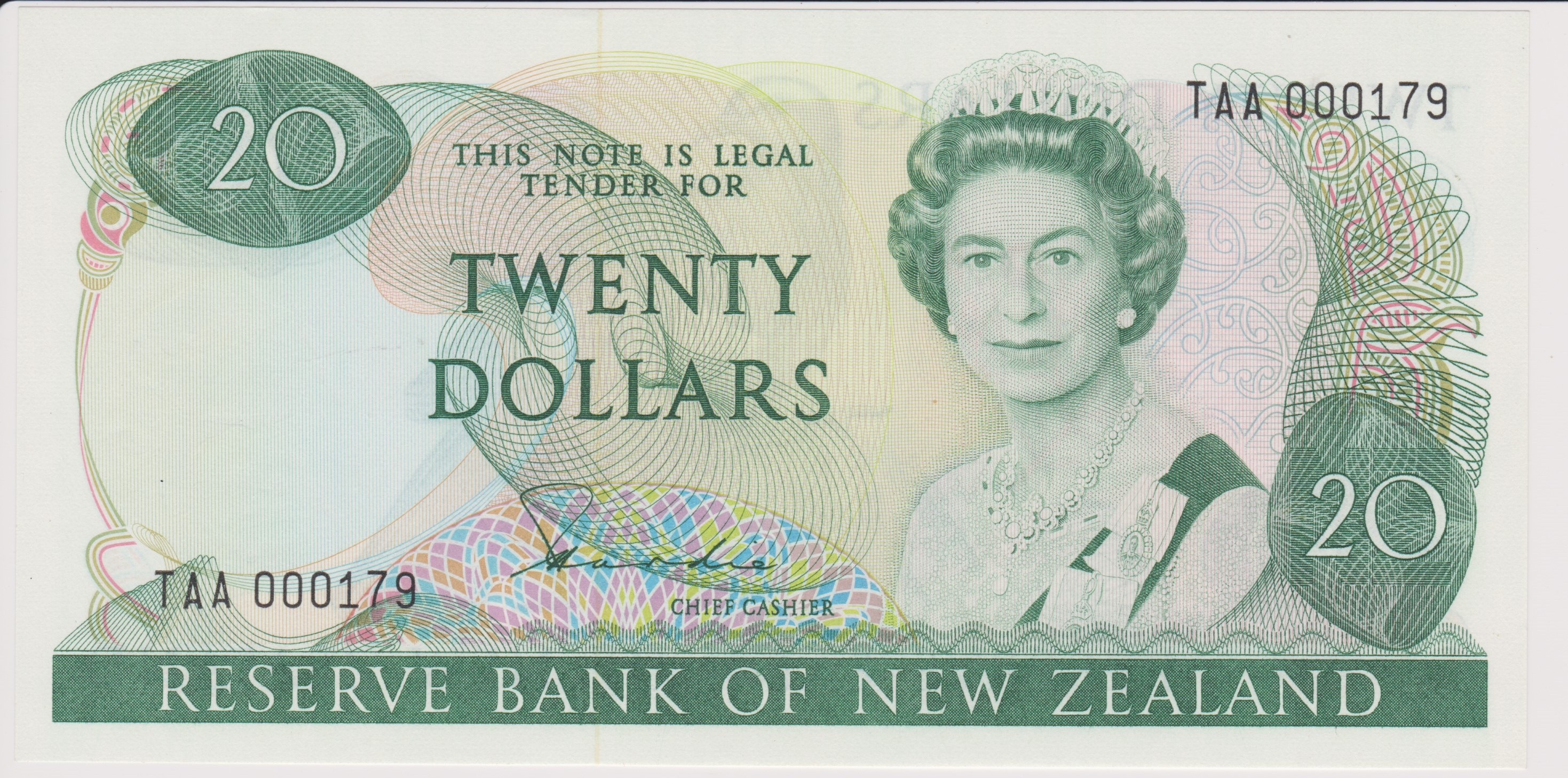 New Zealand Reserve Bank Twenty Dollars, Green, P173a, Hardie, AUNC - Image 3 of 3