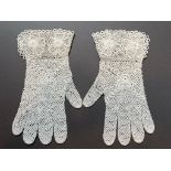 Pair of Antique Irish Crochet gloves, cotton