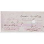 Great Britain 1842 Harveys & Hudsons Bankers Norwich. Cheque Wymondham, Pink on White, stamped '