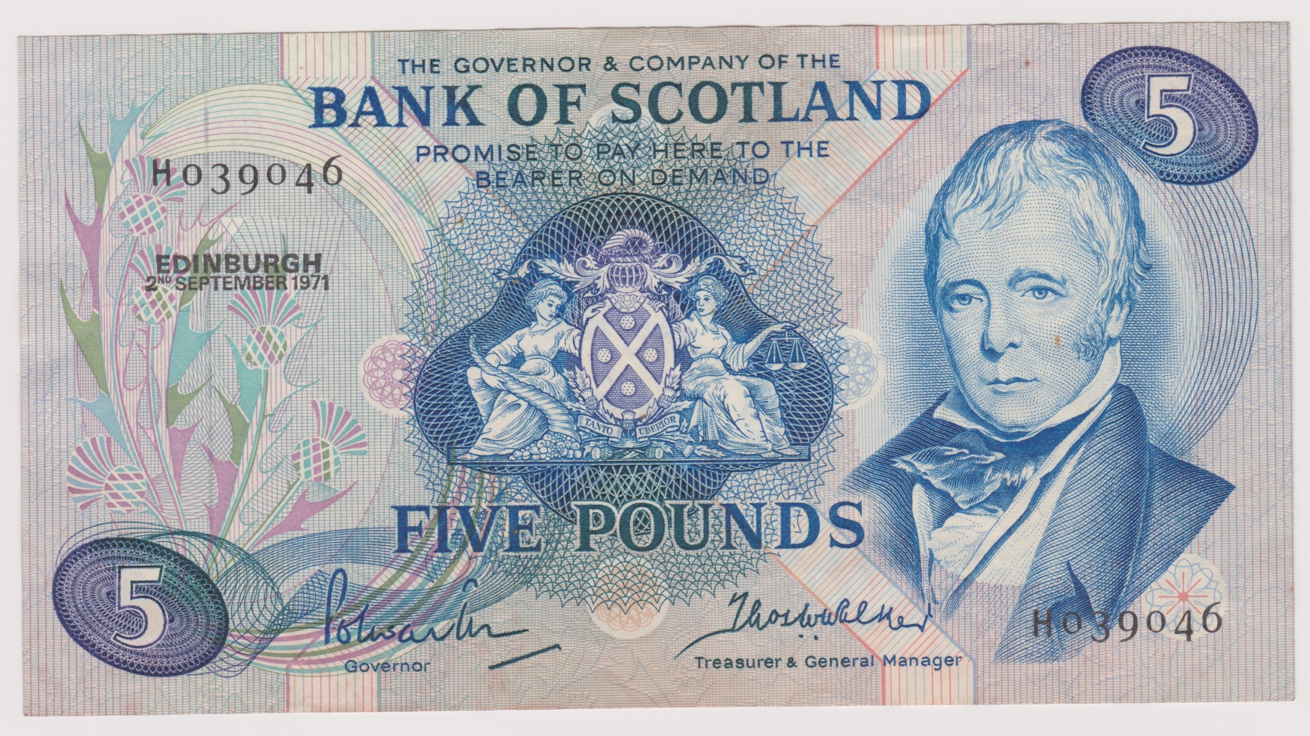 Bank of Scotland £5, 2 Sept 1971 Prefix H, SC 121a GEF - Image 3 of 3