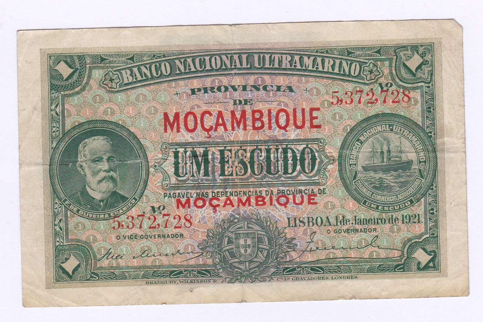 Mozambique - 1921 1 Escudo, Pick 66, Fine - Image 2 of 2