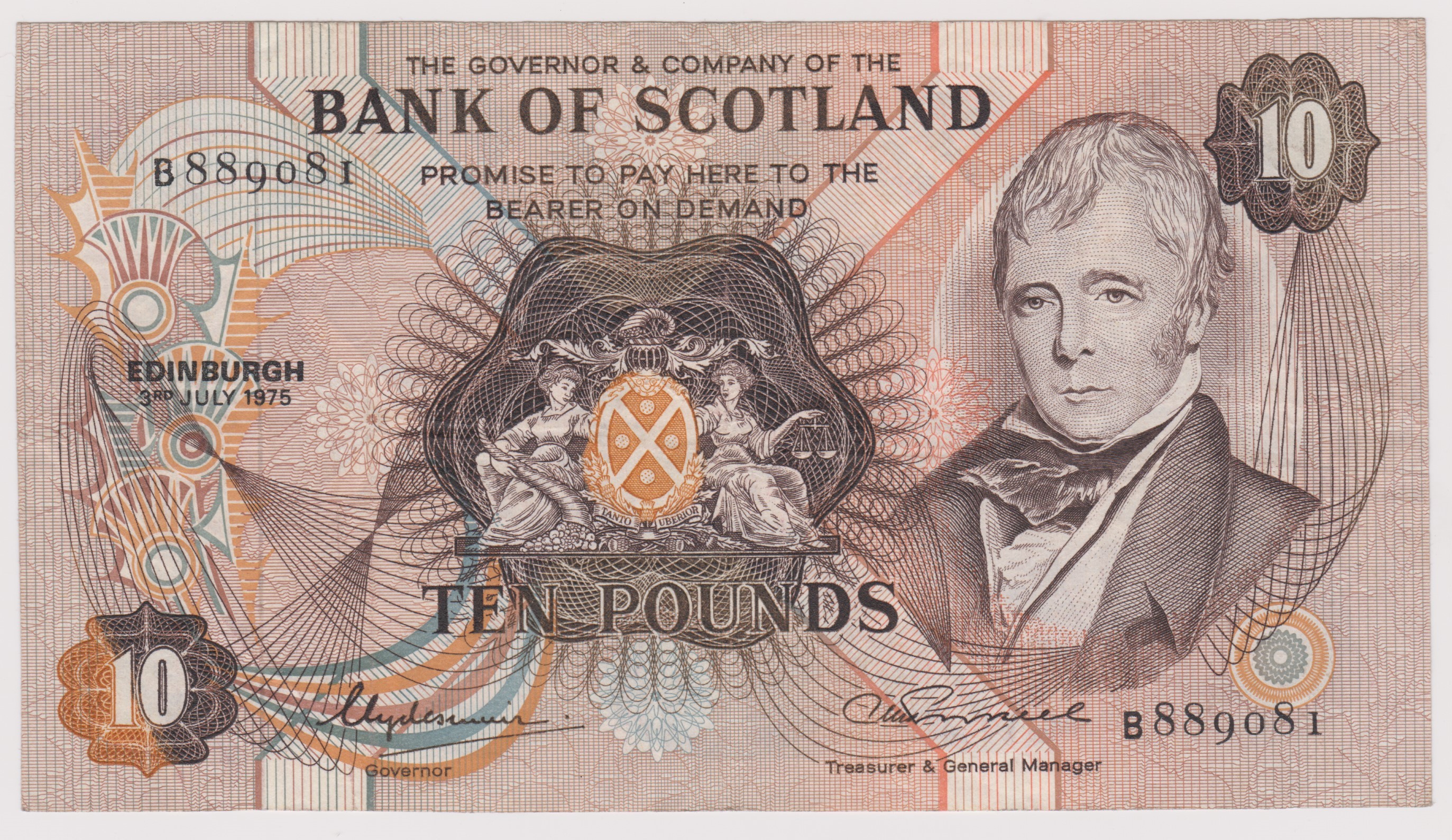 Bank of Scotland £10 3 July 1975, SC 134a, Prefix B, GVF/NEF - Image 3 of 3