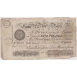 1884 £5 Lynn R's & Norfolk bank (Weston Jarvis) Great Massingham date stamp. Fine