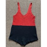 Original 1930's English Made Swimsuit, Black and Red, wool