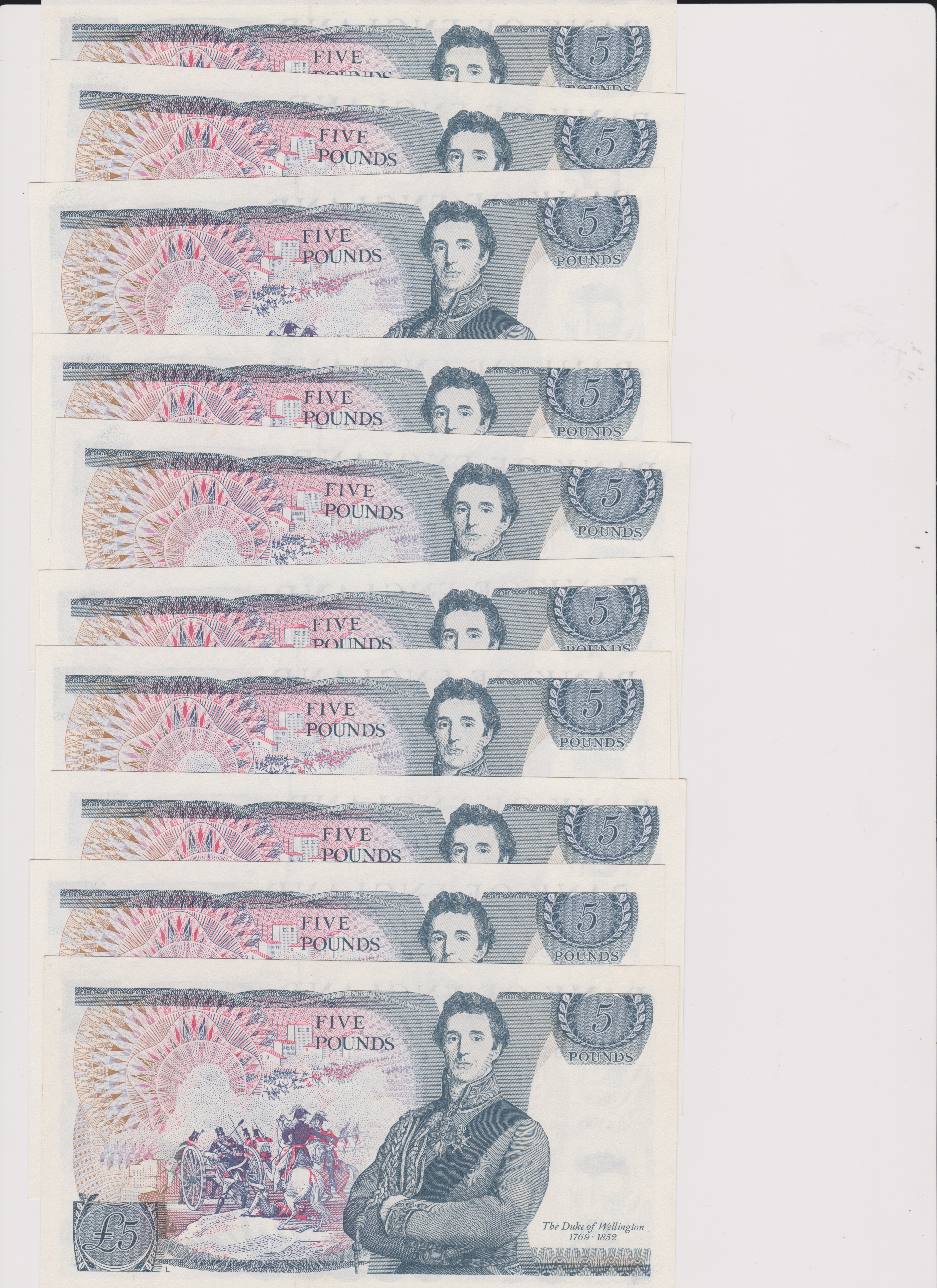 1980 £5, JB Page, prefix 51C, BE 110C consecutive run of 10 AUNC (10) - Image 2 of 3