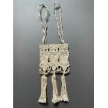 Victorian Fine Macrame Bag with Tassels, cotton 52cm L x 16cm W