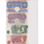 Mixed range with 10/- Peppiatt Mauve and £1 Blue E97D, £1 Beale M82B and later O'Brien £1 Page and