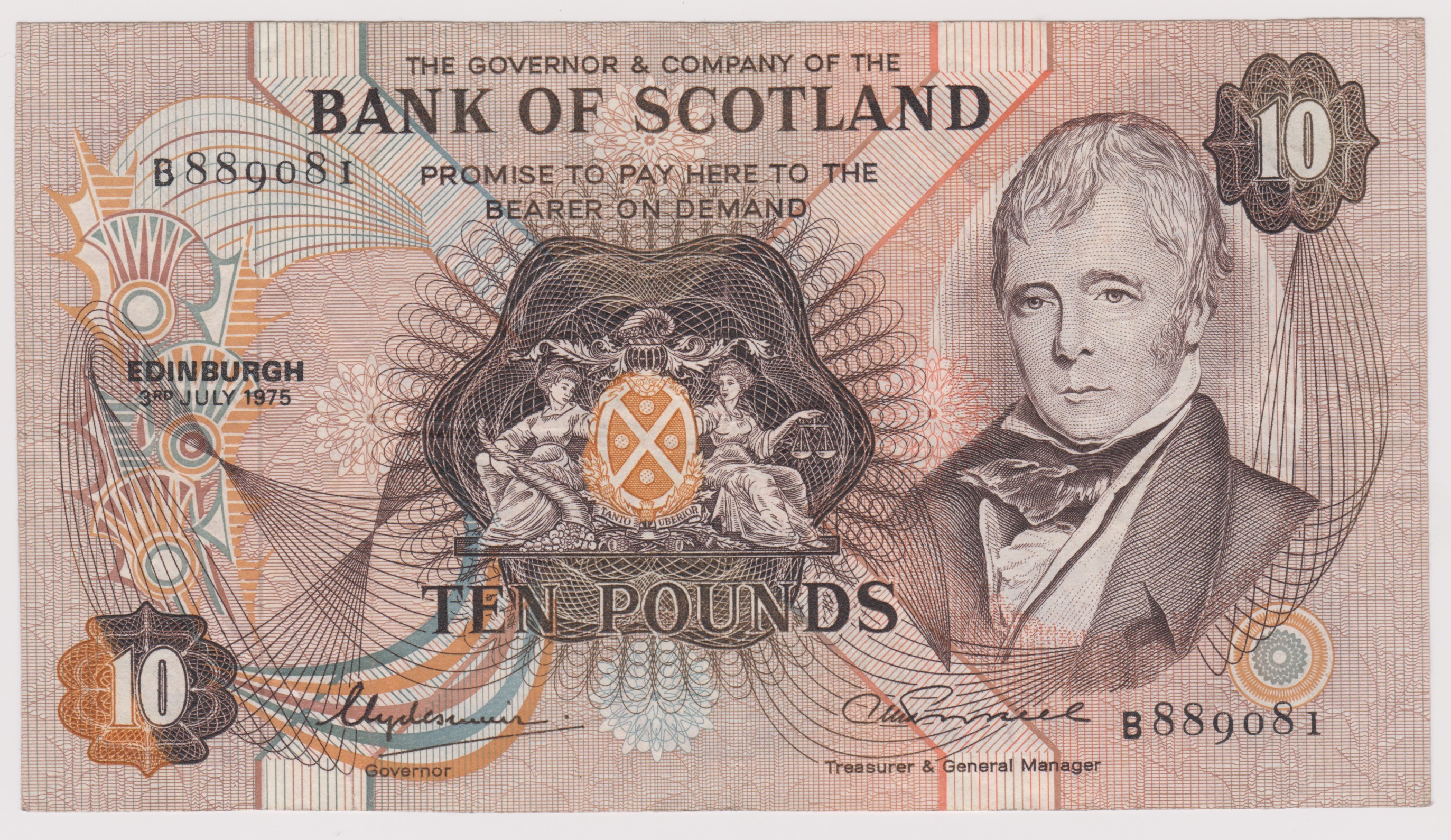 Bank of Scotland £10 3 July 1975, SC 134a, Prefix B, GVF/NEF