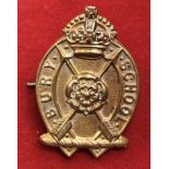 British Bury School Cadet Corps Cap badge, (Gilding-metal, two lugs). The school's name surrounds
