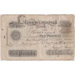 1885 £10 Lynn R's & Norfolk bank (Weston Jarvis) Methwold date stamp. Fine