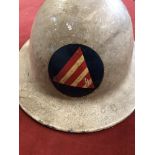 American Civil Defence Air Raid Warden Helmet, c. 1942-1945. This metal helmet is round in shape and