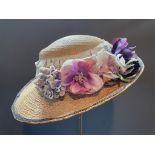 1910-20 Straw Hat with Silk Flowers and trim