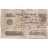 1885 £10 Lynn R's & Norfolk bank (Weston Jarvis) taped at centre. Fine