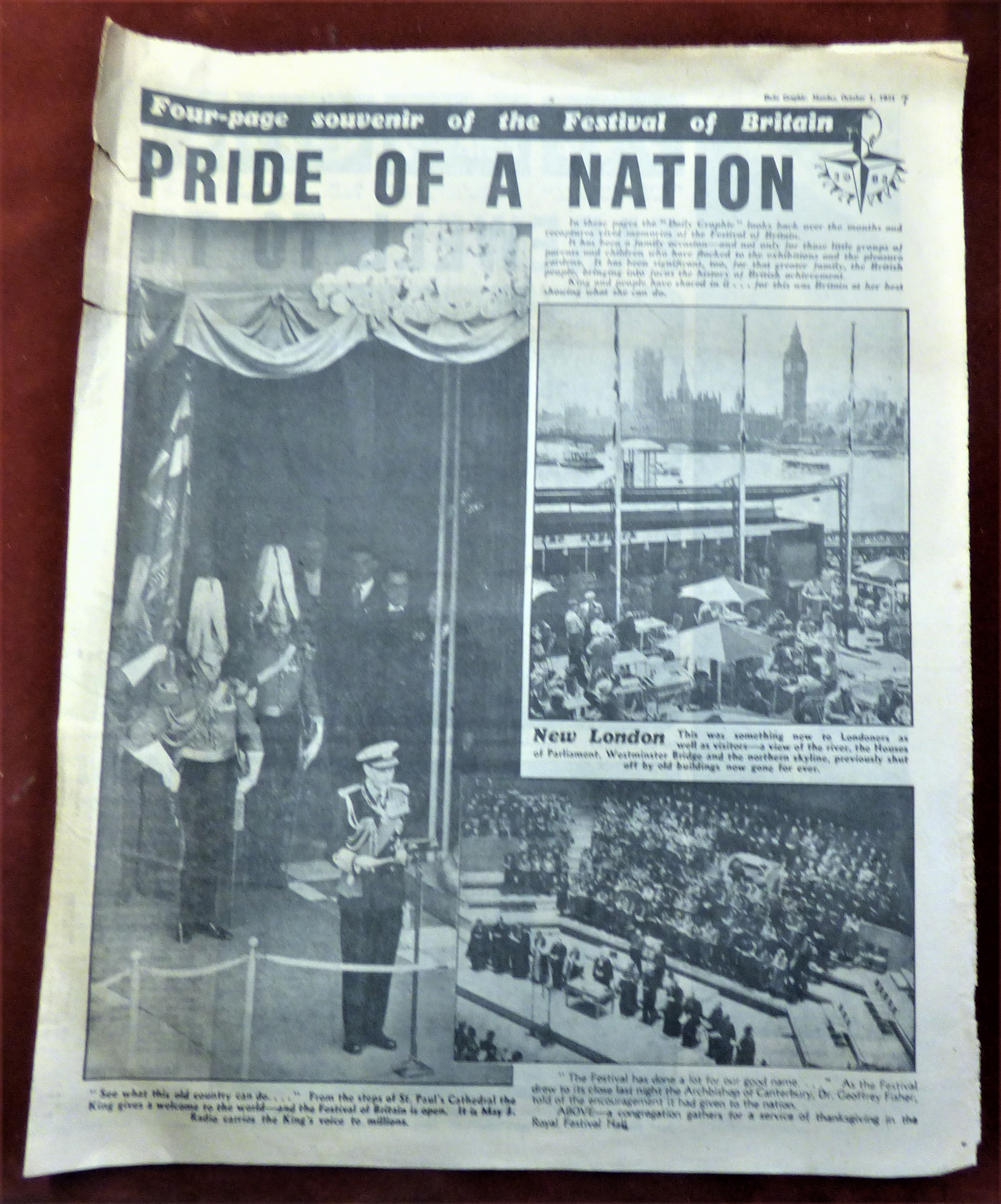 1951 October 1st, Souvenir Four Page Souvenir of the Festival of Britain, Daily Graphic.