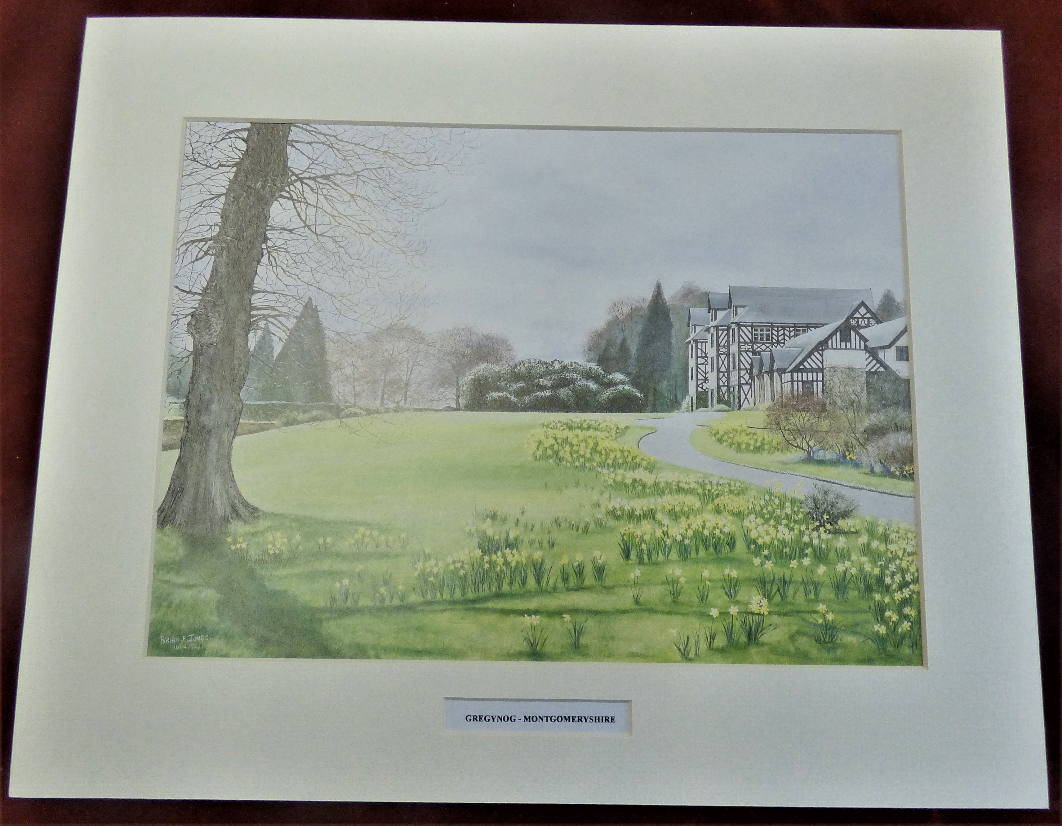 Gregynog-Montgomeryshire print of a watercolour piece by Brian E. Jones 16/4/92. A beautiful print