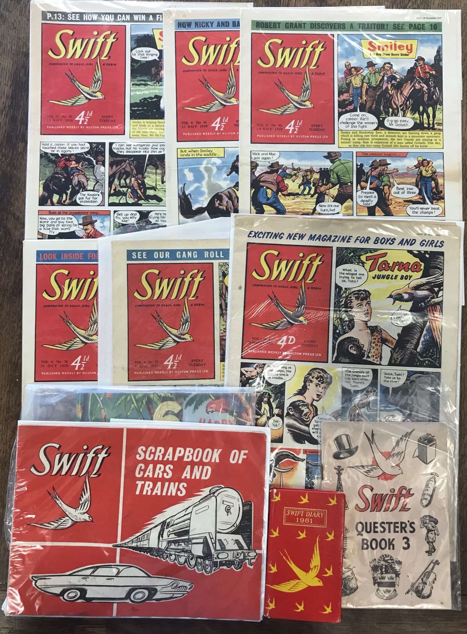 Swift Comics (6) copies of this 1960's comic series with a postcard, Diary, Quester's Book, Birthday