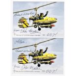 Autogyro "Little Nelly", two colour cards, Air BP, both autographed by Ken Wallis. One