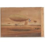 Airship Painting - A fine watercolour, Airships at Santos Dumont 1909 of early Airships. Signed N.