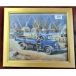 Festival of Britain Print - a framed print of setting up of Festival showing a van with the insignia