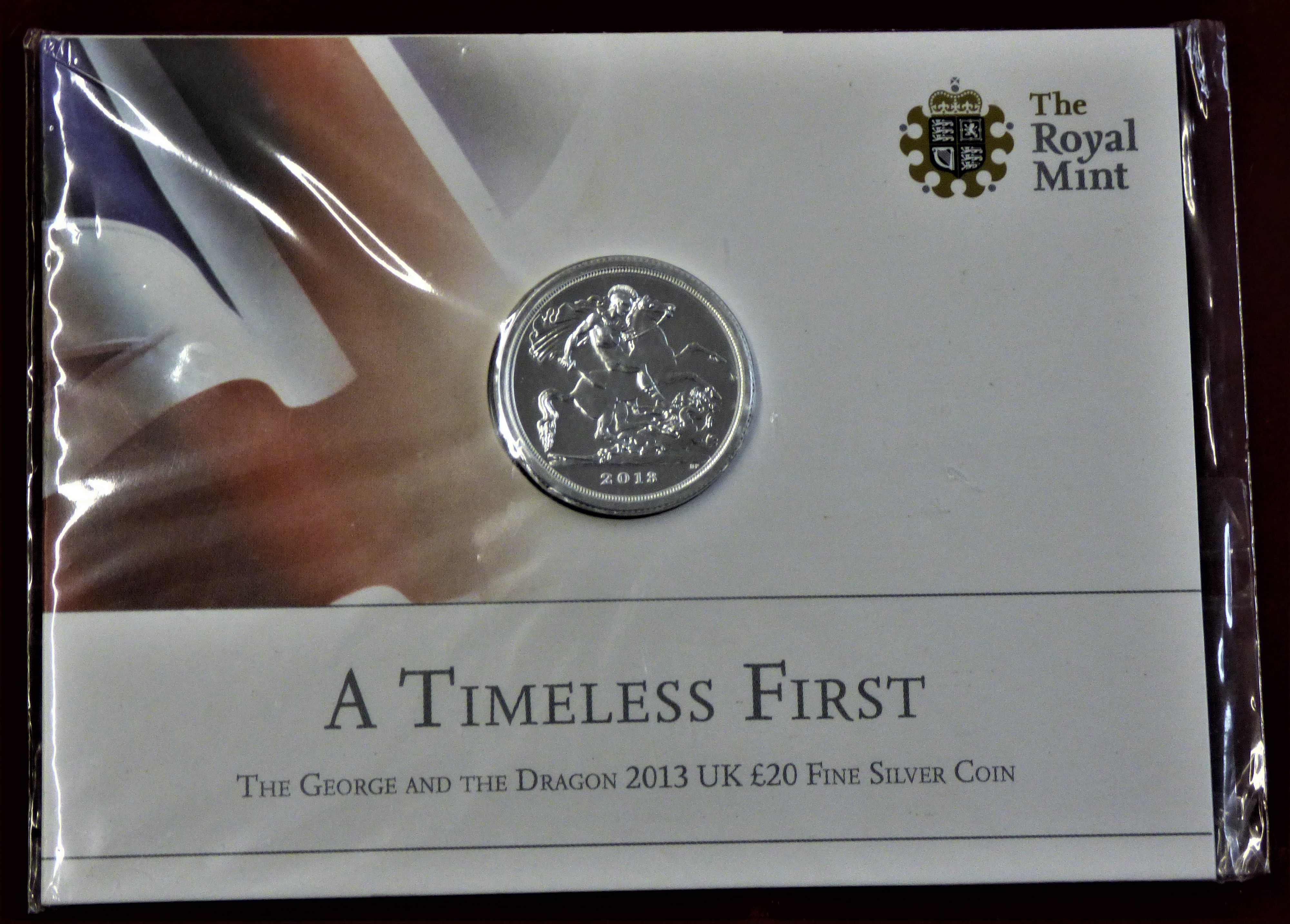 2013 Royal Mint £20 Fine Silver Coin, The George and the Dragon brilliant uncirculated in mint pack.